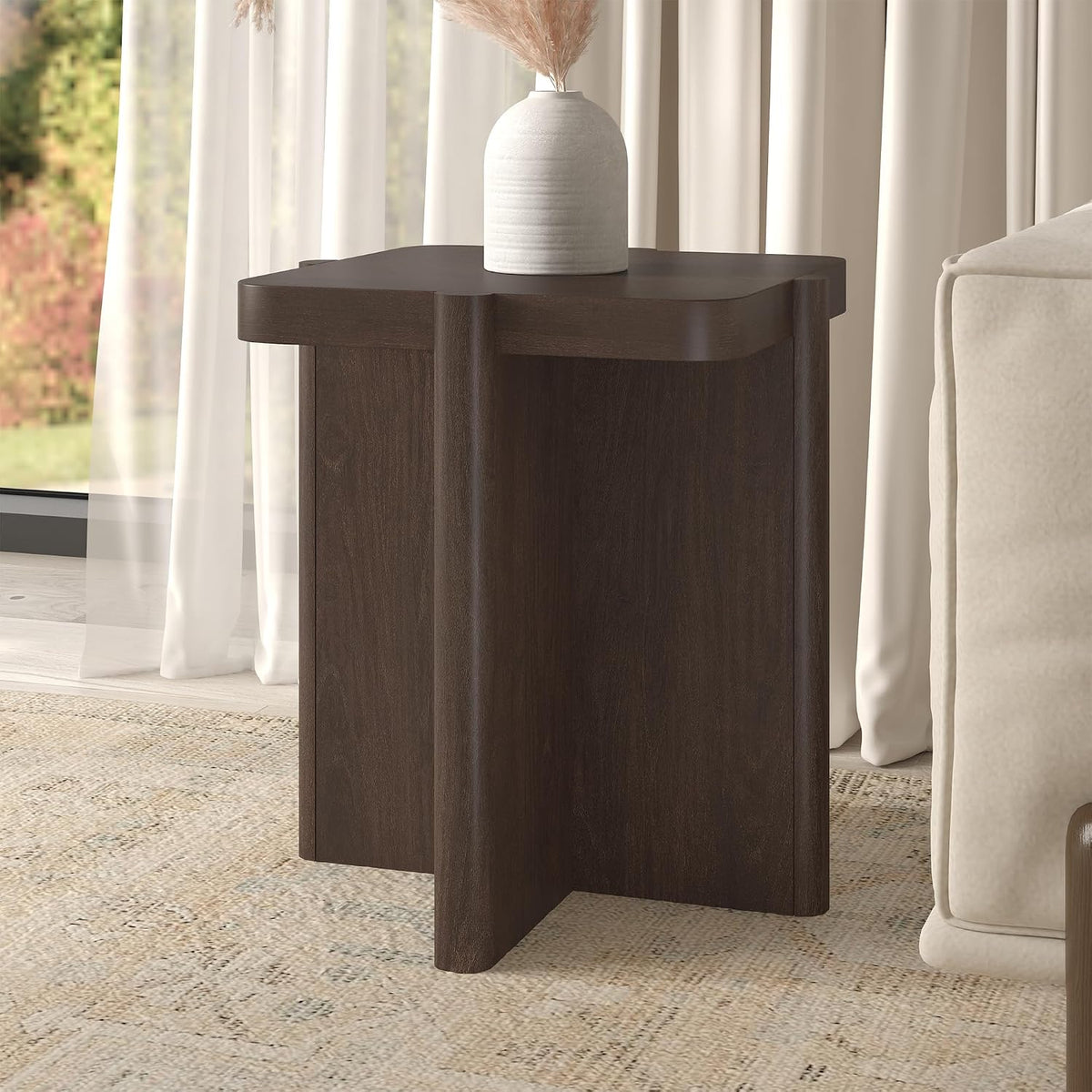 Henn&Hart 20" Modern Square End Table, Side Table, Nightstand with X-Base for Living Room, Office, Family Room, or Bedroom, Heritage Oak