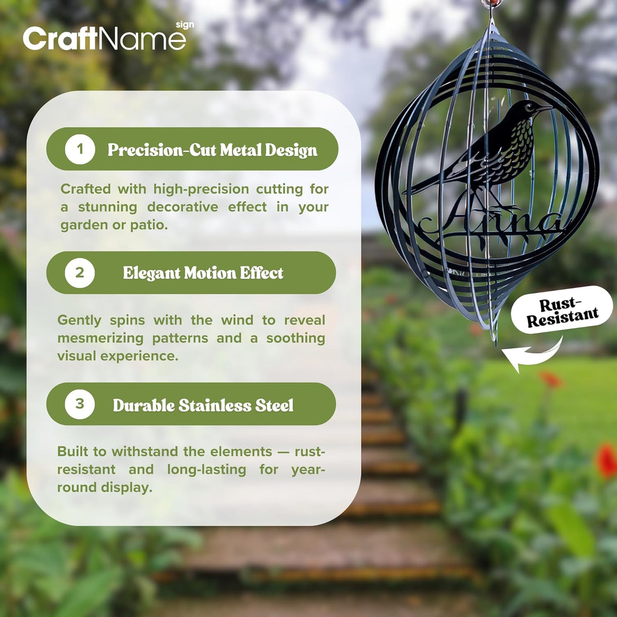 Personalized Dragonfly Wind Spinner 3D Stainless Steel, Dragonfly Garden Spinner Hanging Outdoor Decor, Wind Spinners Outdoor, Custom Gift for Grandmother, Mom, Wife