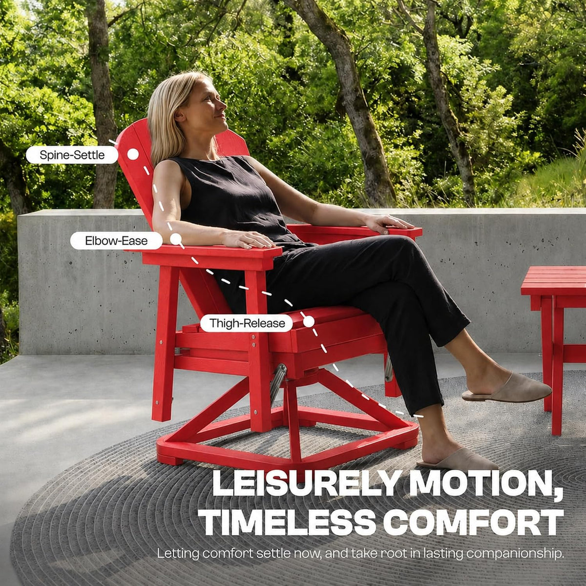 Set of 2 Adirondack Swivel Glider Chairs, All-Weather HDPE Patio Glider Set for Porch, Balcony, Heavy Duty Swivel Rocker Outdoor Seating, 360 Degree Rotation, Red