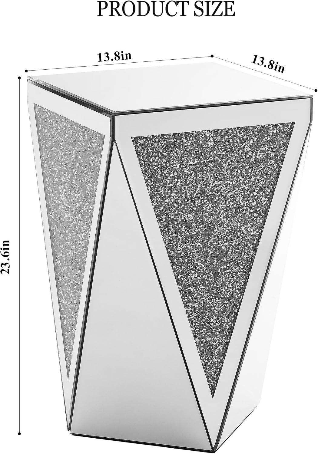 IKIFLY Mirrored Nightstand with Large Square Tabletop, Silver End Table with Crushed Diamonds, Modern Accent Beside Table for Living Room, Bedroom and Office