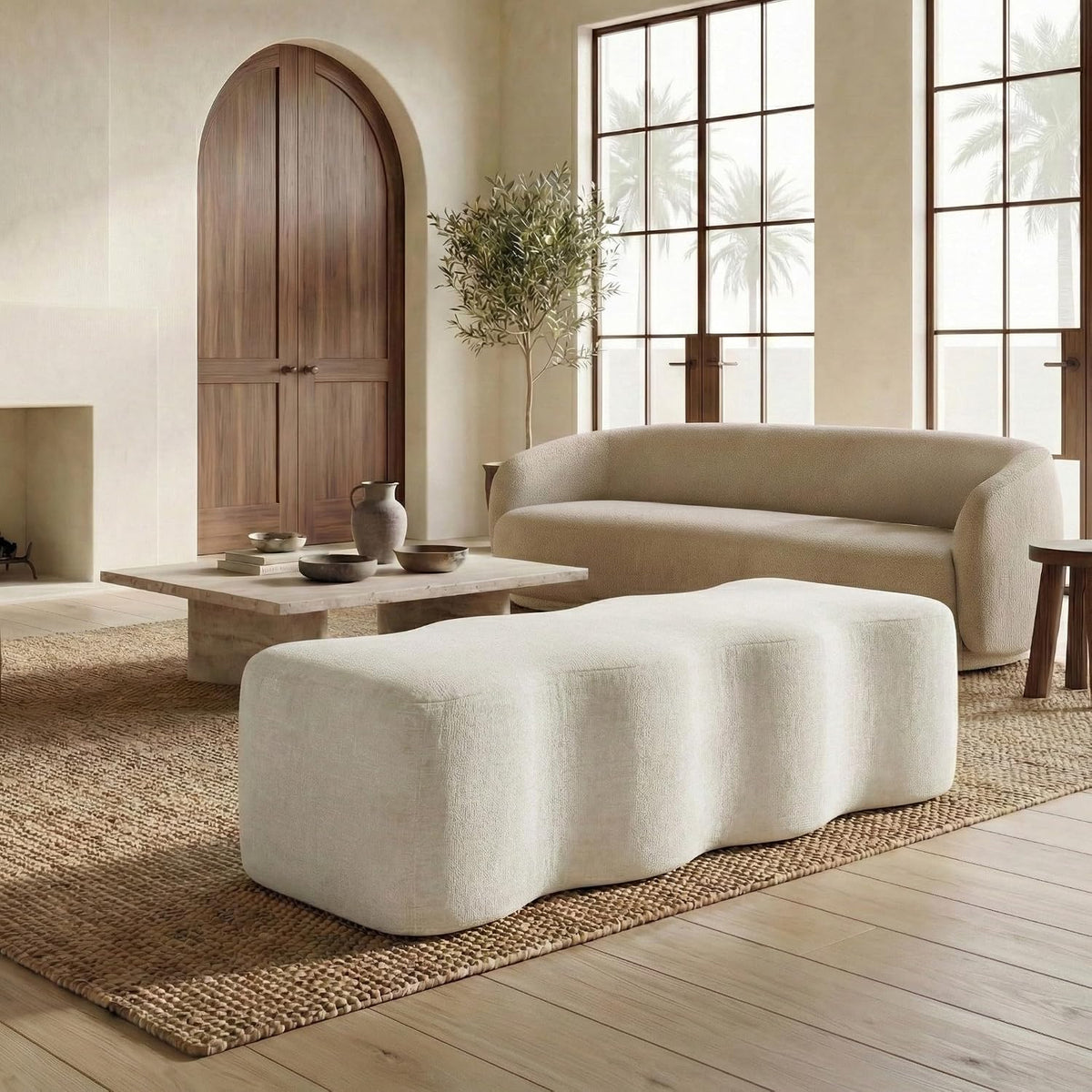 SAFAVIEH Couture Collection Jacqualessa Cream Chenille Bench (Fully Assembled)