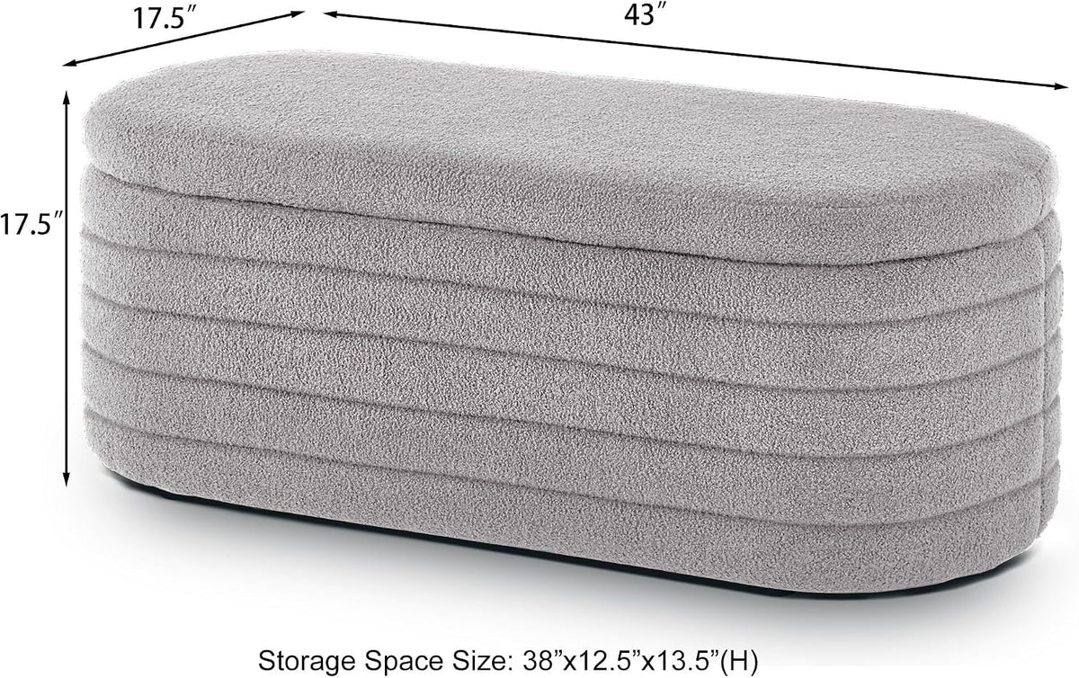 Storage Ottoman Bench End of Bed for Bedroom, Boucle Upholstered Entryway Shoe Seat Bench with Storage, Sherpa Modern Cute Padded Blanket Chest Stool Foot Rest for Living Room (Light Gray)