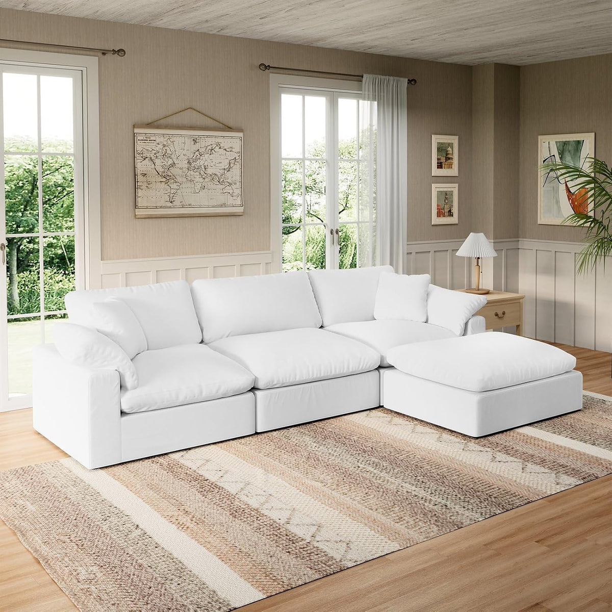 Modular Sectional Sofa Cloud Couch,Down Filled Comfy Cloud Modern Sofa,White Linen L Shape Oversized Couch Cushion Covers Removable Furniture for Living Room