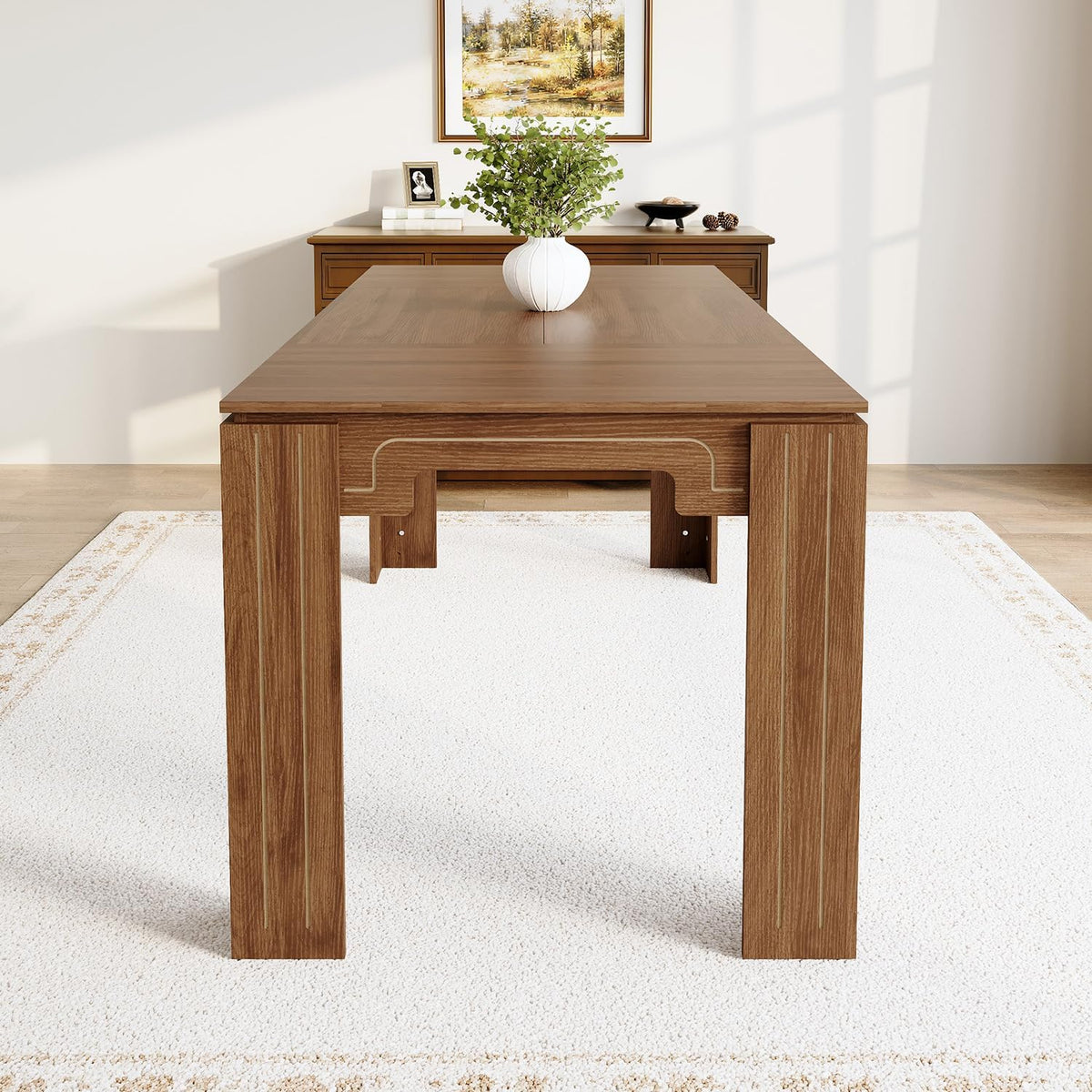 71" Wood Dining Table for 6-8, Large Rectangular Wood Grain Kitchen Dining Table with Thick Stable Legs for Dining Room and Family Dining