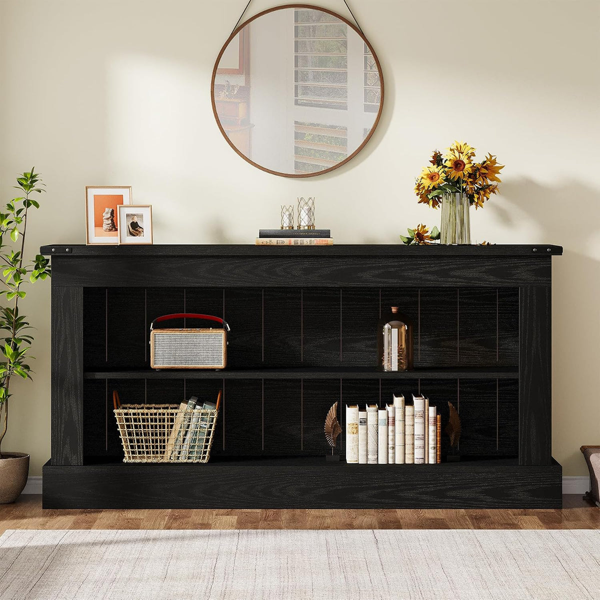 Tribesigns 63-Inch Long Console Table for Entryway, Narrow Long Entry Table with Shelves for Living Room, Farmhouse Sofa Console Behind Couch, for Foyer, Hallway, Black