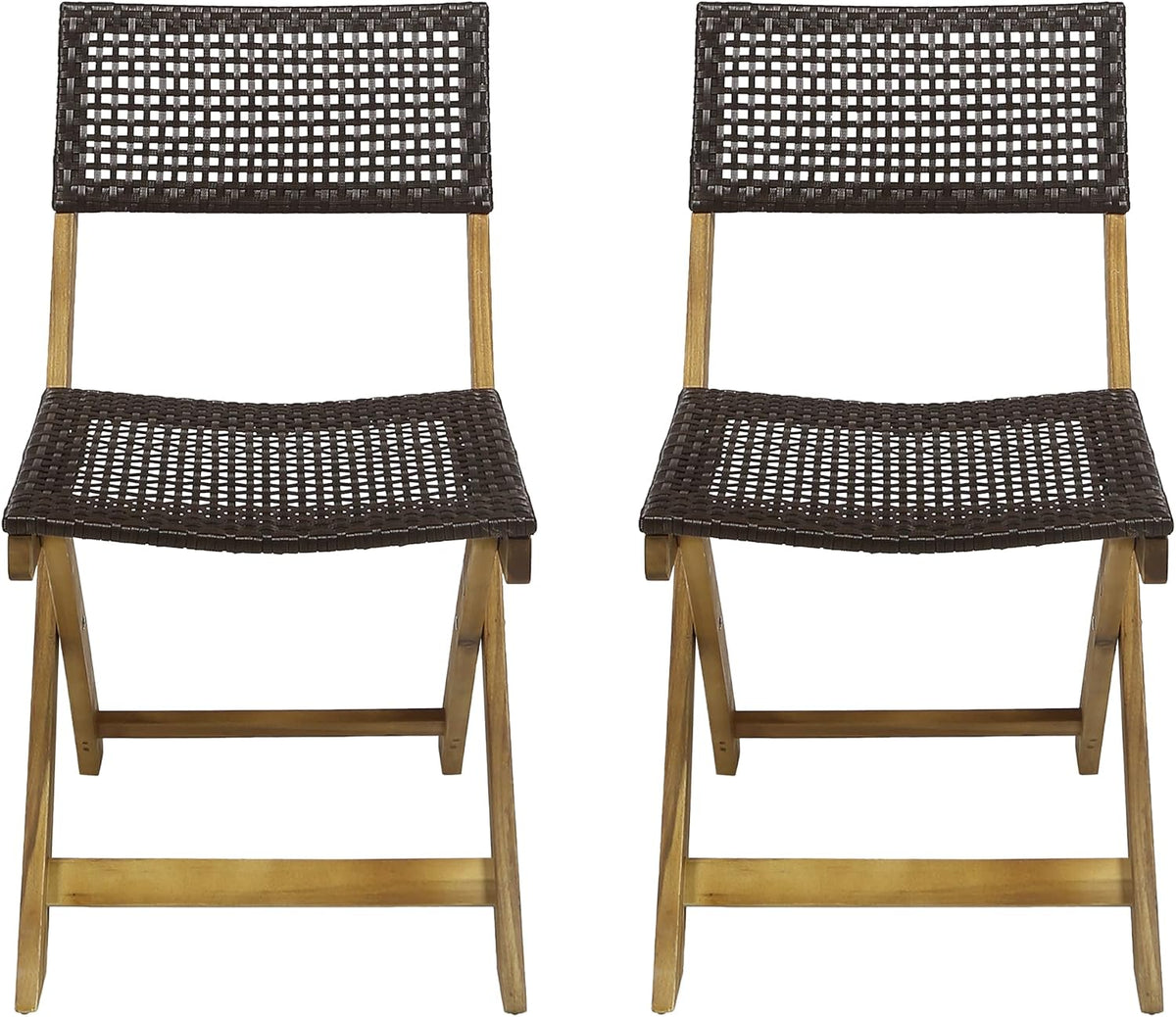 Wicker Patio Chairs Set of 2, Foldable Acacia Wood Outdoor Bistro Chairs with Woven Cane Seating for Garden, Backyard, or Balcony