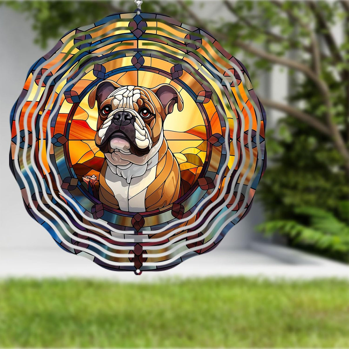 Bulldog Dog Wind Spinners Outdoor Dog Memorial Gifts, 3D Metal Kinetic Hanging Garden Wind Spinner, Spinner Decor, Wind Sculptures for Outdoor & Indoor, Window, Yard Decor (Bulldog 1)
