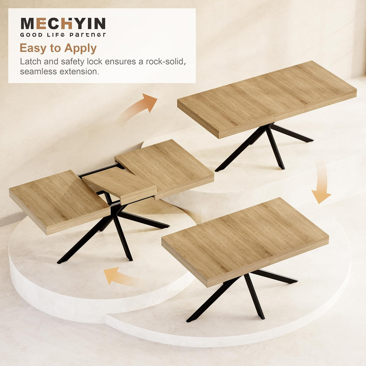 MECHYIN 55''-70.9'' Extendable Dining Room Table for 4-6-8, Rectangle Expandable Dining Table with Removable Leaves Space Saving, Kitchen Table with Hidden Storage for Kitchen Dining Room Office,Oak