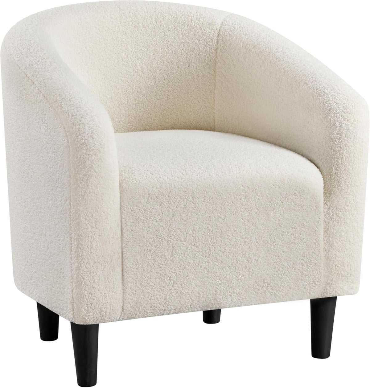 Yaheetech Small 25.5in Wide Sherpa Barrel Accent Chair for Bedroom, Ivory | Compact Cozy Barrel Chairs with a Curved Silhouette, Upholstered Furry Armchair for Small Spaces, Living Room Bedroom Corner