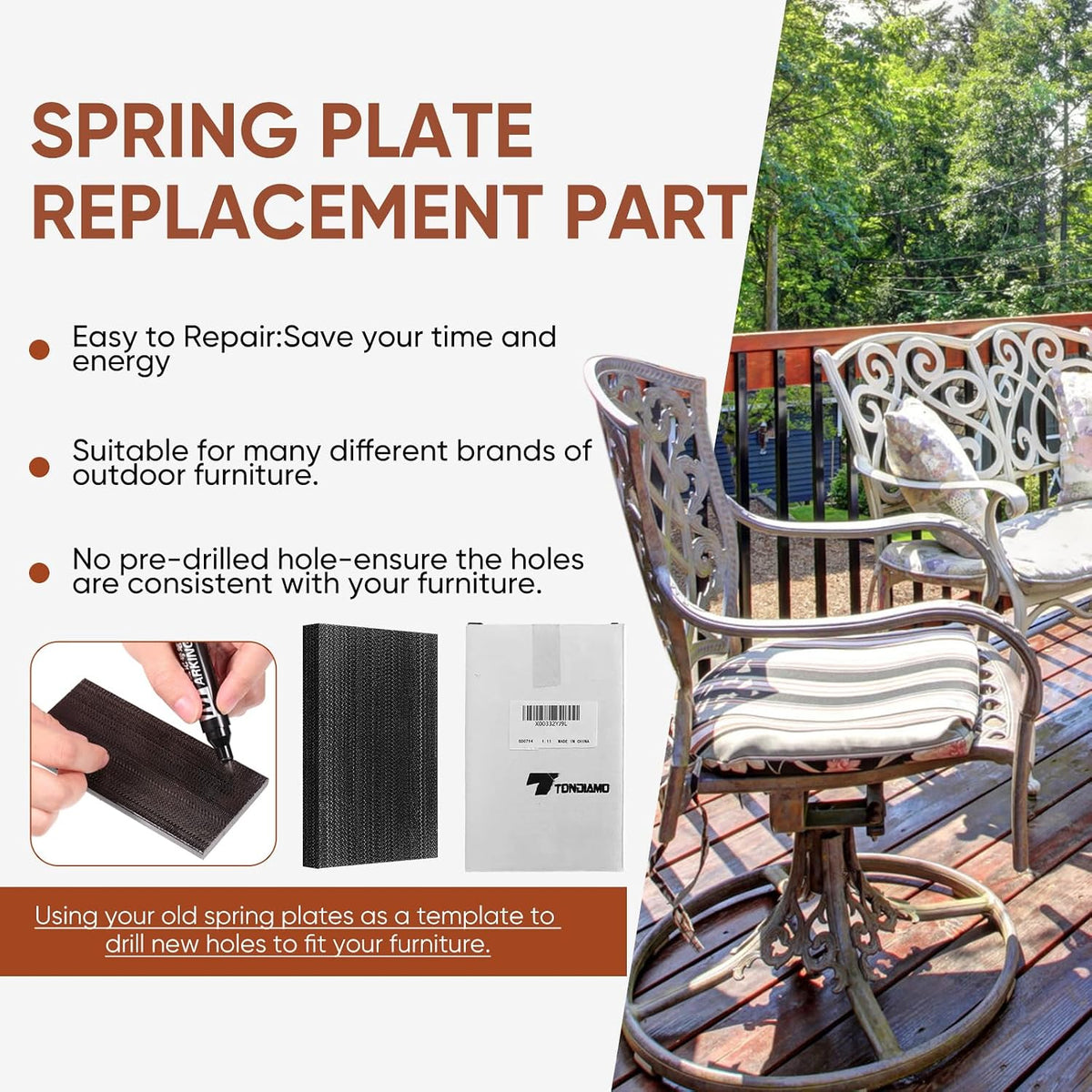 Tondiamo 10 Pcs Patio Chair Spring Plates Black Swivel Rocker Fiberglass Spring Plates Replacement Parts for Universal Outdoor Patio Furniture, 5 x 2. 5 x 0. 25 Inch(Black,4 Pieces)