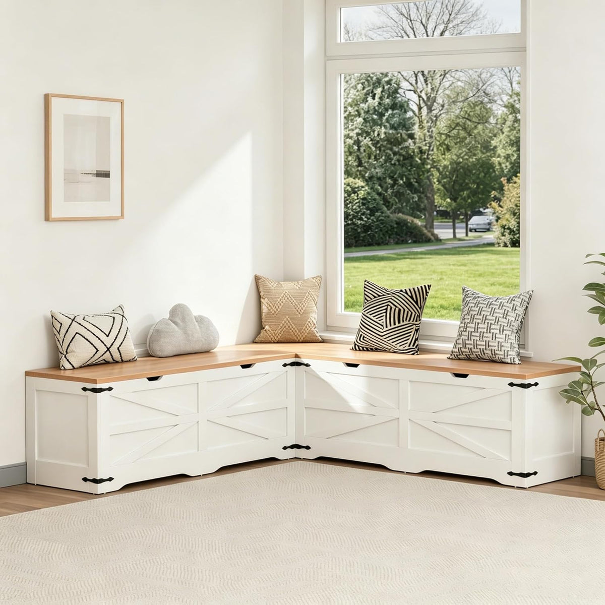 Godchoices Kitchen Breakfast Nook Bench, L Shape Corner Storage Bench, Farmhouse Corner Dining Bench with Hidden Storage for Dining Room, Living Room, Entryway