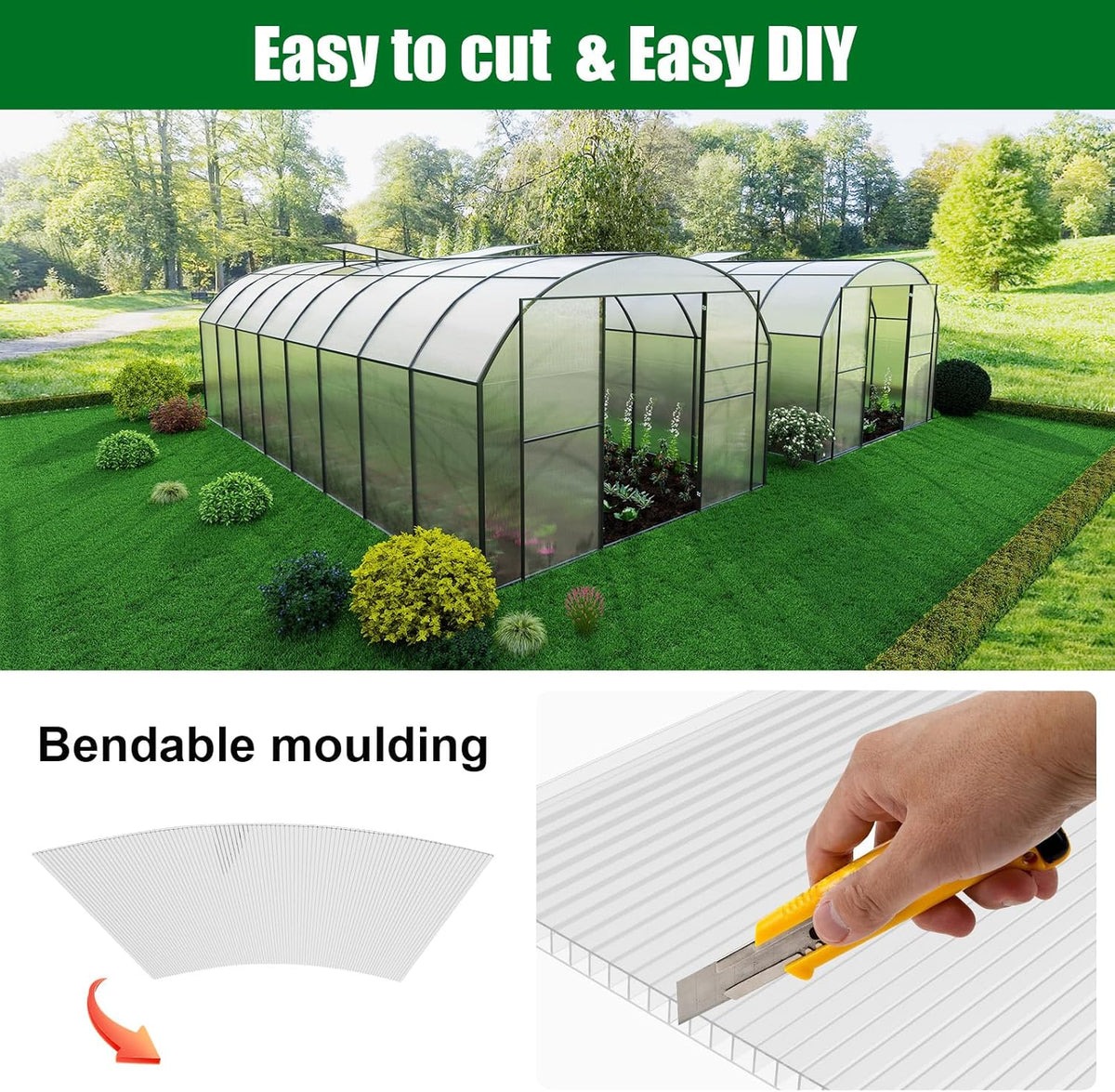 Polycarbonate Greenhouse Panels 14 Pack 4' x 2' x 0.32" Twin-Wall UV-Protected All Weather Plastic Roof Panel Clear Replacement Sheets for Garden Fences, Furniture DIY,Outdoor Roofing
