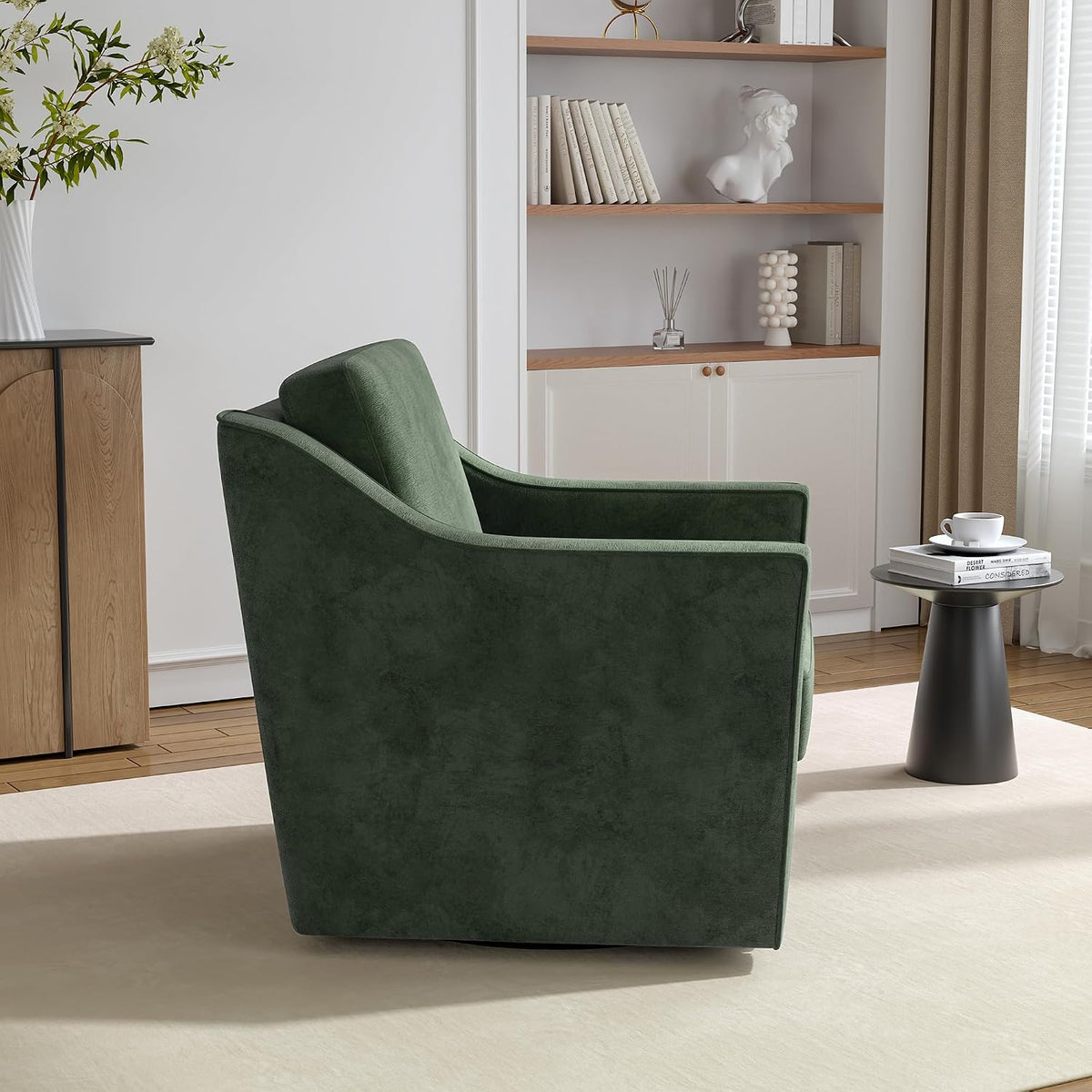 Swivel Accent Chairs Set of 2, 360° Swivel Armchairs with Deep Seat, Green | Soft Chenille | Ergonomic Supports Lumbar | Metal Swivel Base | Deep Padded Seat for Reading & Relaxing, Living room
