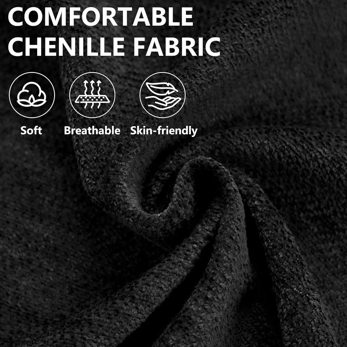 57.5" Oversized Chenille Chair with Movable Ottoman, Black Deep Seat Comfy Upholstered Chaise Lounge Reading Accent Armchair with Side Pocket, Single Sleeper Sofa for Living Room Bedroom Small Space