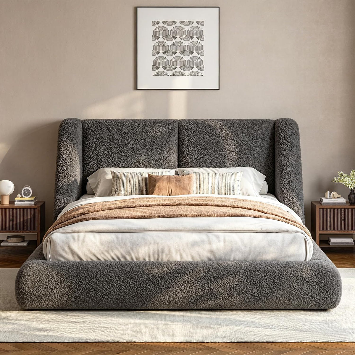 Homkdom Cloud Bed Frame Queen Size with 5" Headboard Protection