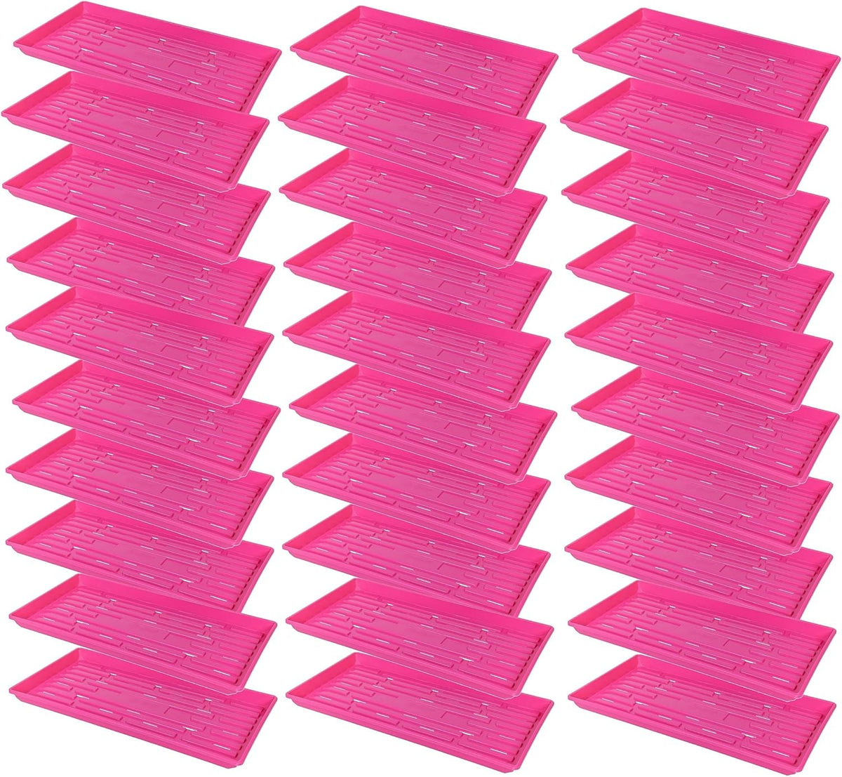 SUNPACK 10" x 20" Heavy Duty Shallow Plastic Seed Starting Tray, Magenta, 1" (Pack of 30) - Lined with Drainage Holes for Excess Water and Aeration, Ideal for Greenhouses or Indoor Gardening
