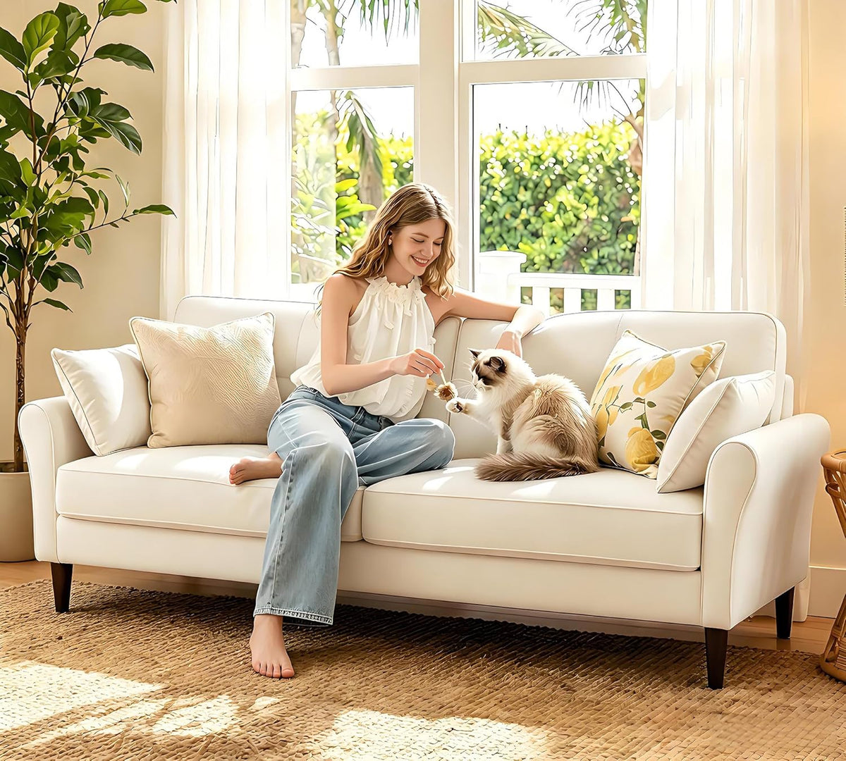 Loveseat Sofa, 69" Love Seat Couches, Comfy Velvet Small Couches for Small Spaces with 2 Pillows, Tool-Free Setup Sofas & Couches, 700lb Load Sofas for Living Room, Mini Couch for Bedroom, White Couch