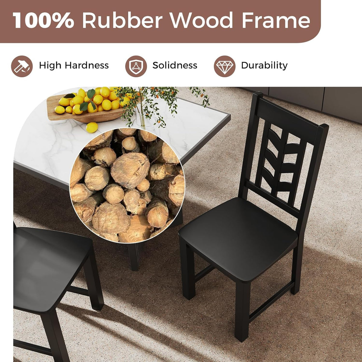 Giantex Wooden Dining Chairs Set of 4, Kitchen Chairs w/Rubber Wood Frame & Leaf-Shaped High Back, Max Load 400 LBS, Farmhouse Armless Dinette Side Chairs for Living Dining Room Restaurant, Black