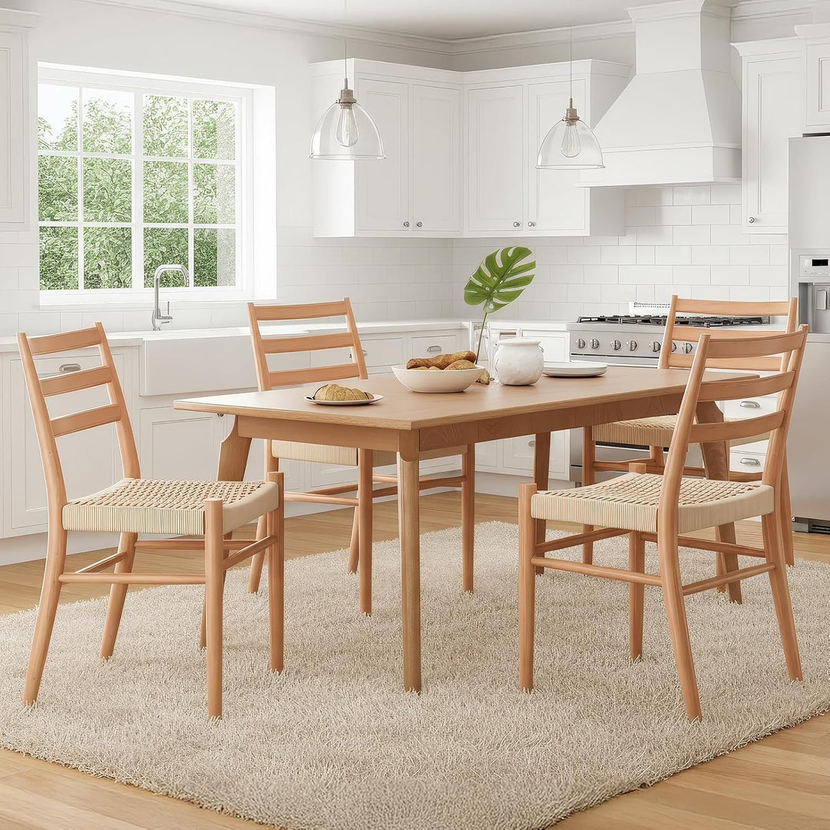 STARY Dining Chairs Set of 4, Woven Rope Seat with Sturdy Metal Frame, Mid Century Modern Dining Room Chairs for Kitchen, Living Room, Restaurant