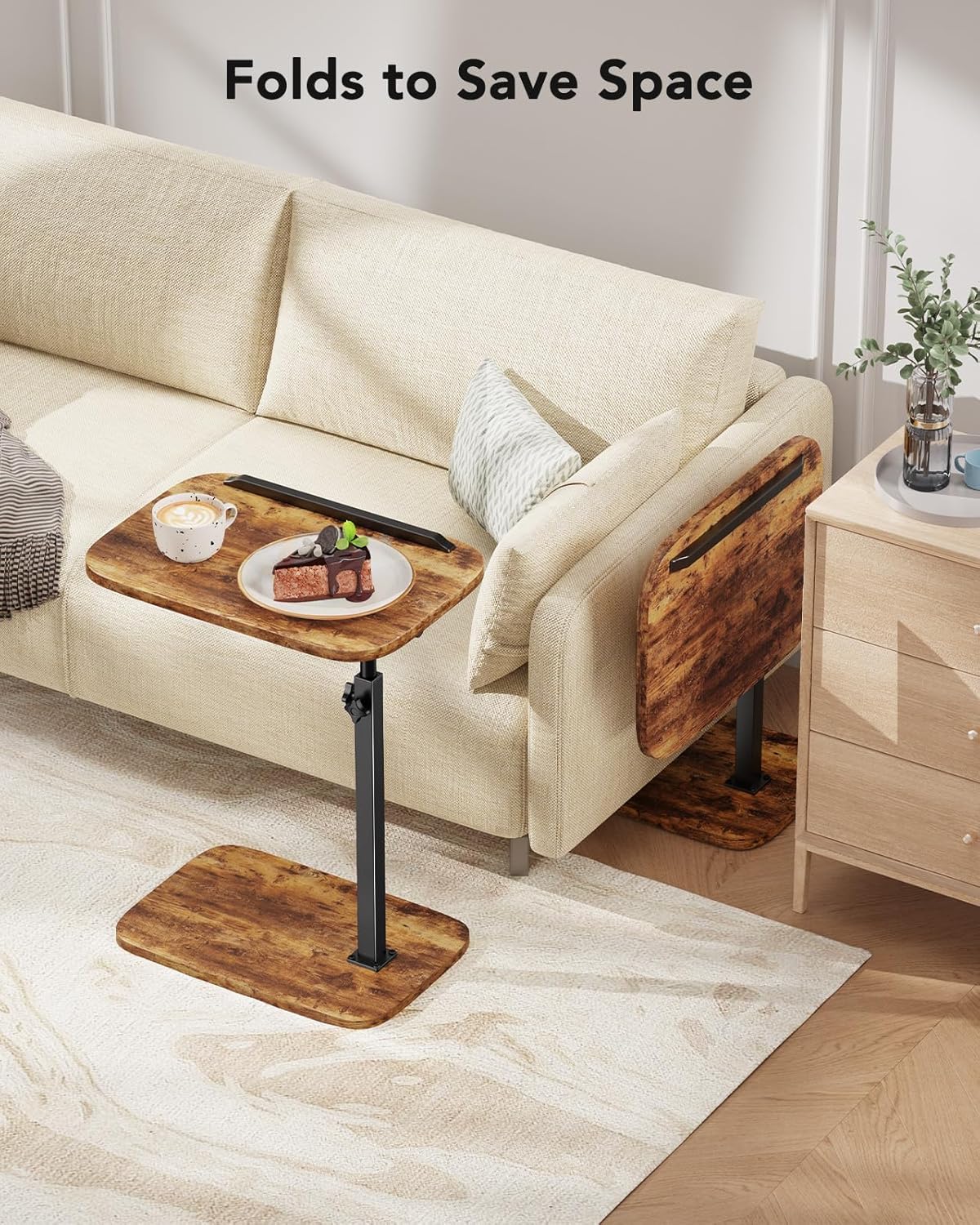 HUANUO TV Tray Table, Adjustable Height TV Tray with 360° Swivel & 90° Tilt Tabletop, TV Tables for Eating with Anti-Slip Bar, TV Tray for Bed, Sofa, Dining, Laptop, Living Room & Home Office