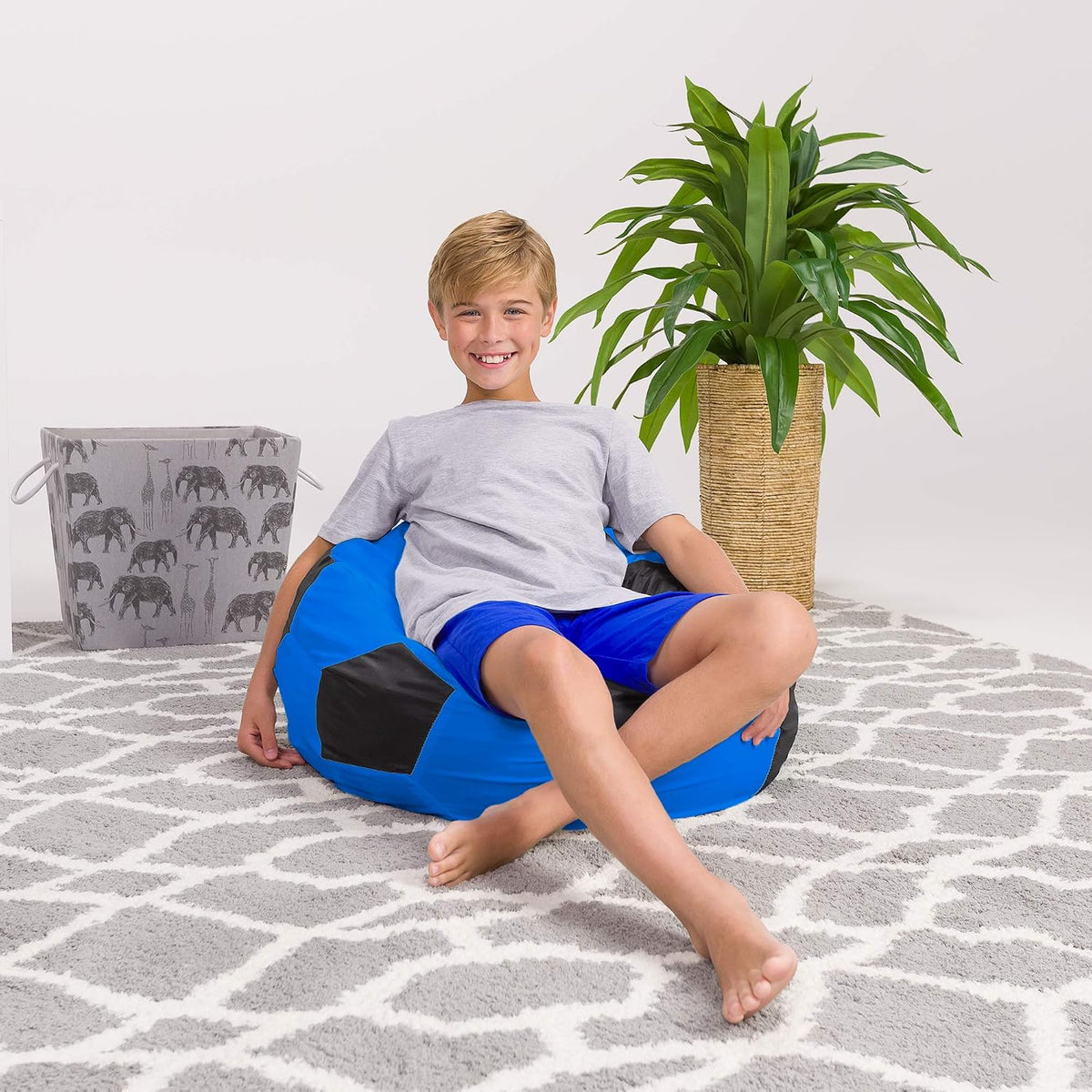 Posh Beanbags Bean Bag Chair, Medium-27in, Sports Soccer Ball Blue and Black