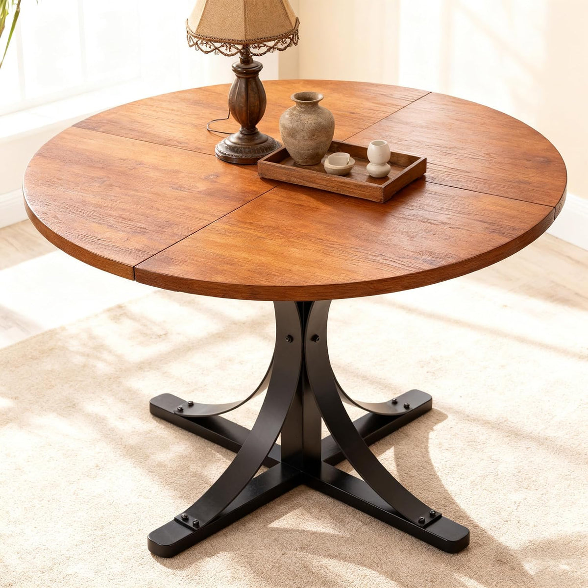 Need 36 Inch Round Dining Table for 2-4 People, Small Circle Kitchen Table, Space Saving Kitchen Dining Table for Dining Room, Kitchen, Apartment, Rubber Wood Tabletop, 220LBS Capacity