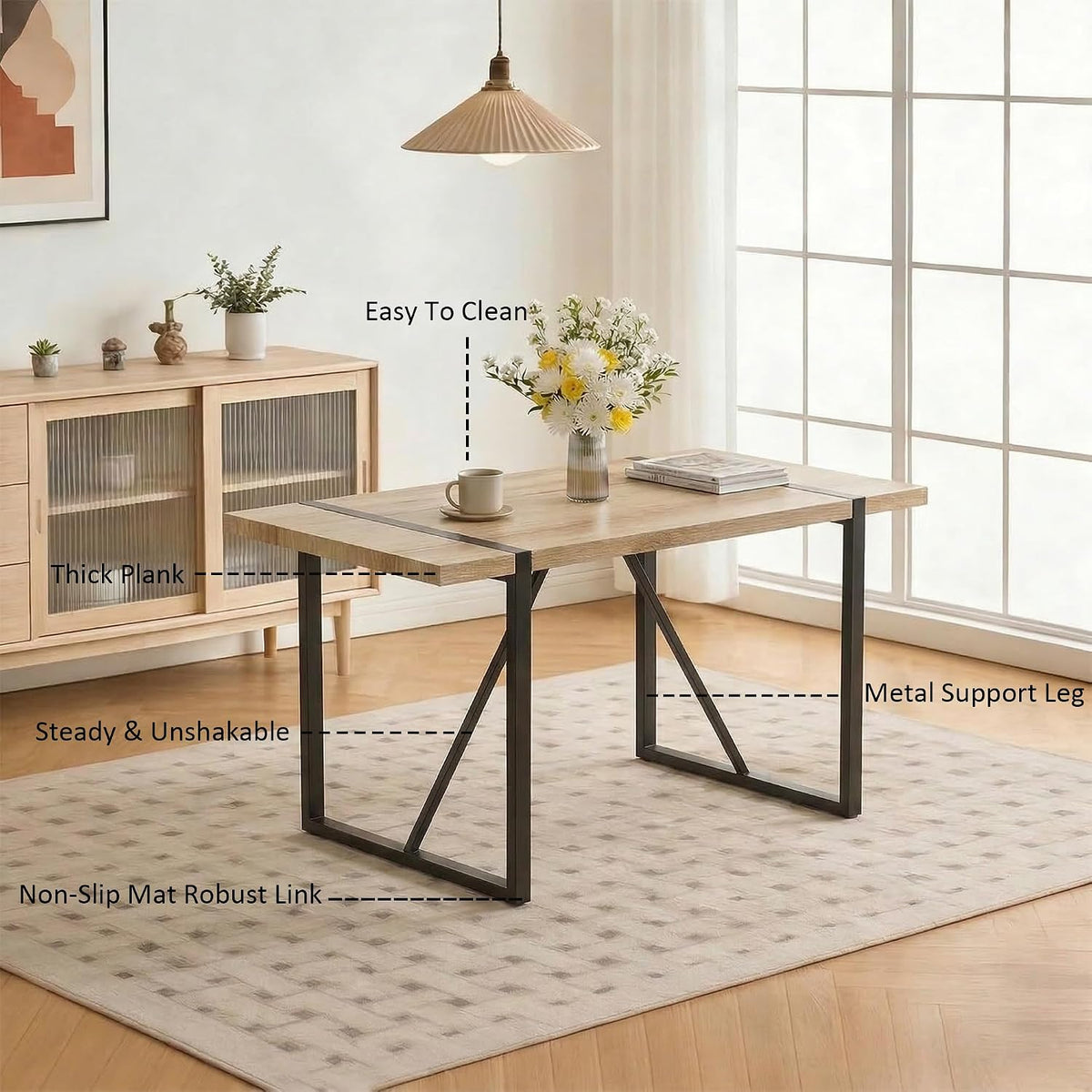 YYQ 55" Dining Table Set for 4, Modern Rectangle Wood Dining Table, Kitchen Table Chairs Set of 4, 5 Pieces Dining Table Set for Kitchen Dining Room
