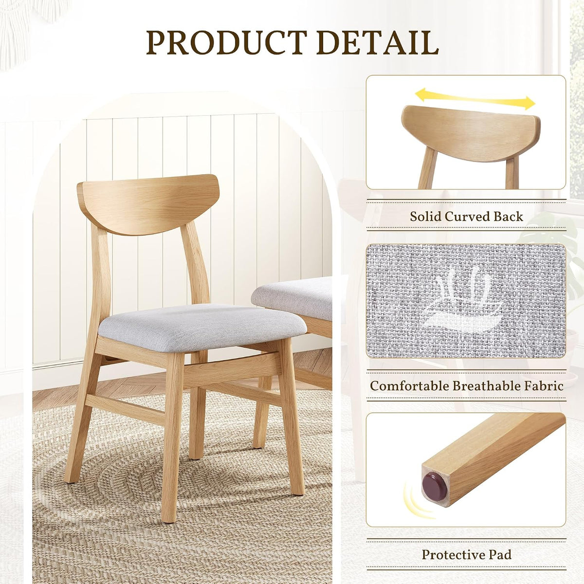 P PURLOVE Modern 3 Piece Table Set, Triangular Table and 2 Curved Wood Chairs for Living Room, Dining Room, Kitchen, Small Space, Minimalist Space-Saving (Natural)