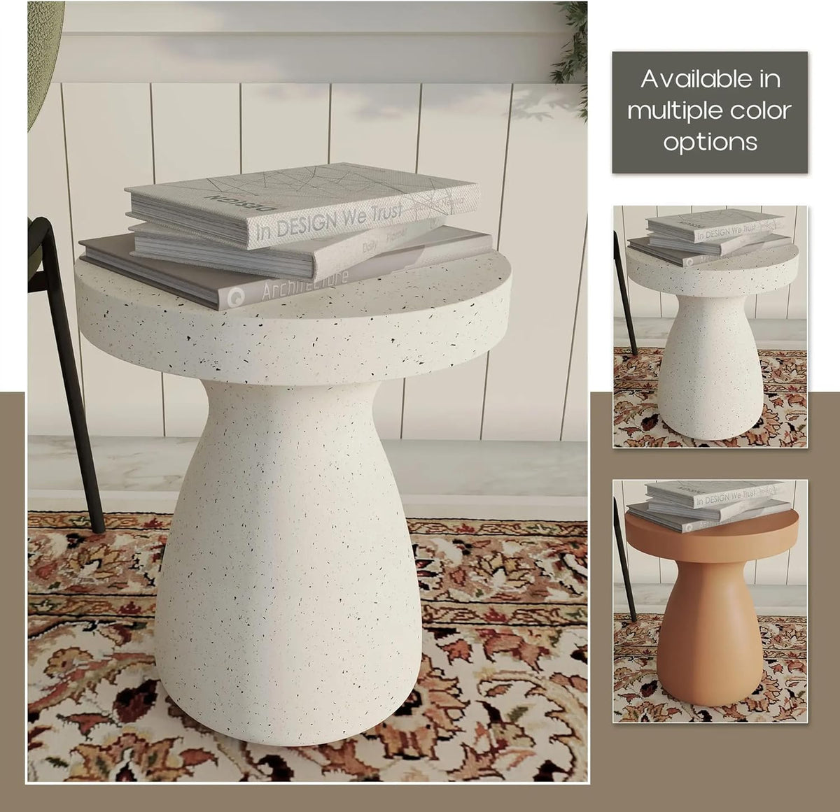 LeisureMod Wisp 16" Modern Wide Round Fiberstone Hourglass Design Side Table - Stylish Accent End Table