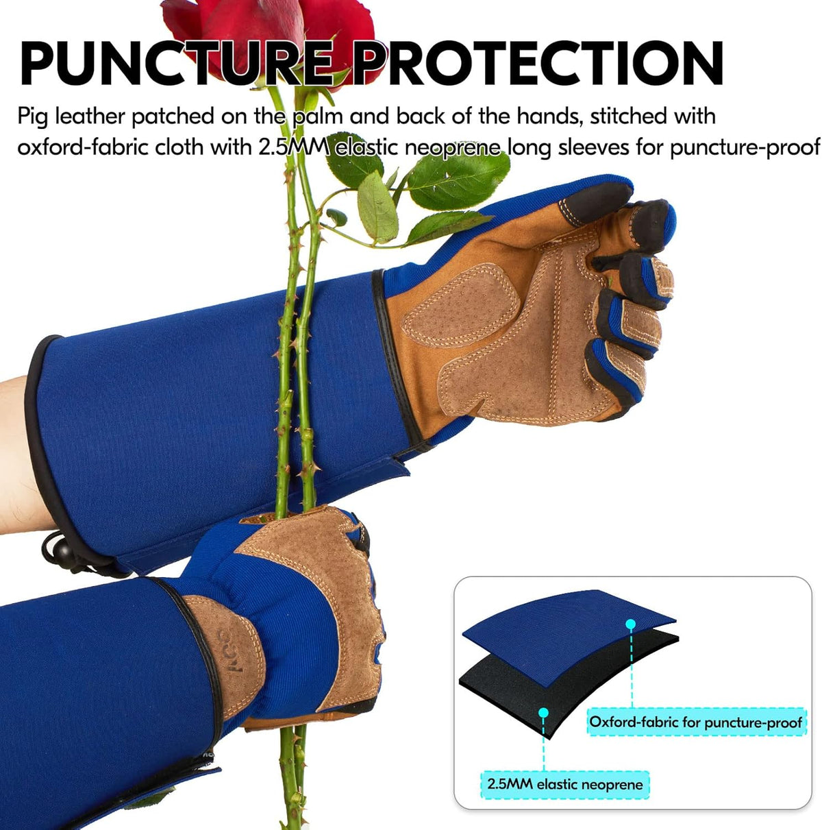 Vgo... Gardening Gloves Unisex,Safety Work Gloves,Long Sleeves Gauntlet,Puncture Proof,Touchscreen(Size XL,Blue,SL7496)