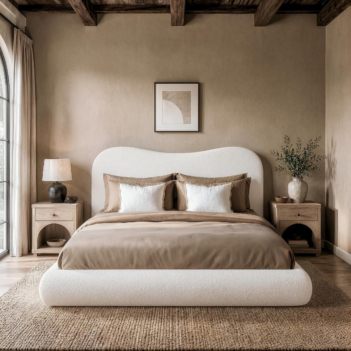 RECCI AirFrame Queen Upholstered Bed Frame with Camelback Curved Headboard