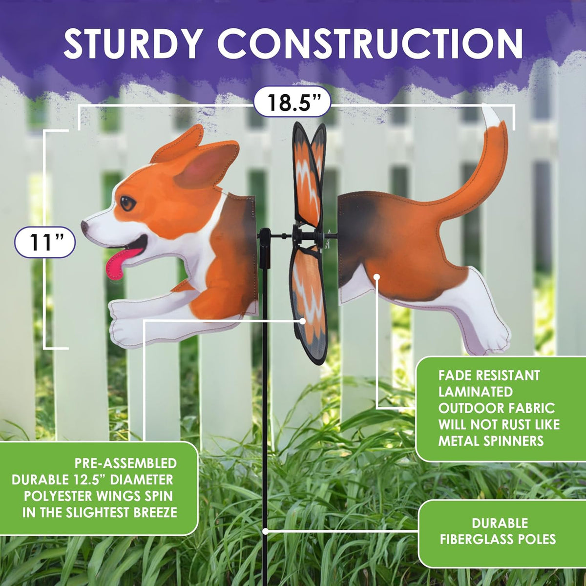 Premier Kites Petite Spinner Beagle – Whimsical Wind Spinner for Yard & Garden, Durable Weather-Resistant Fabric, Easy to Assemble, Outdoor Decor for Patios, Lawns, & Fairy Lovers