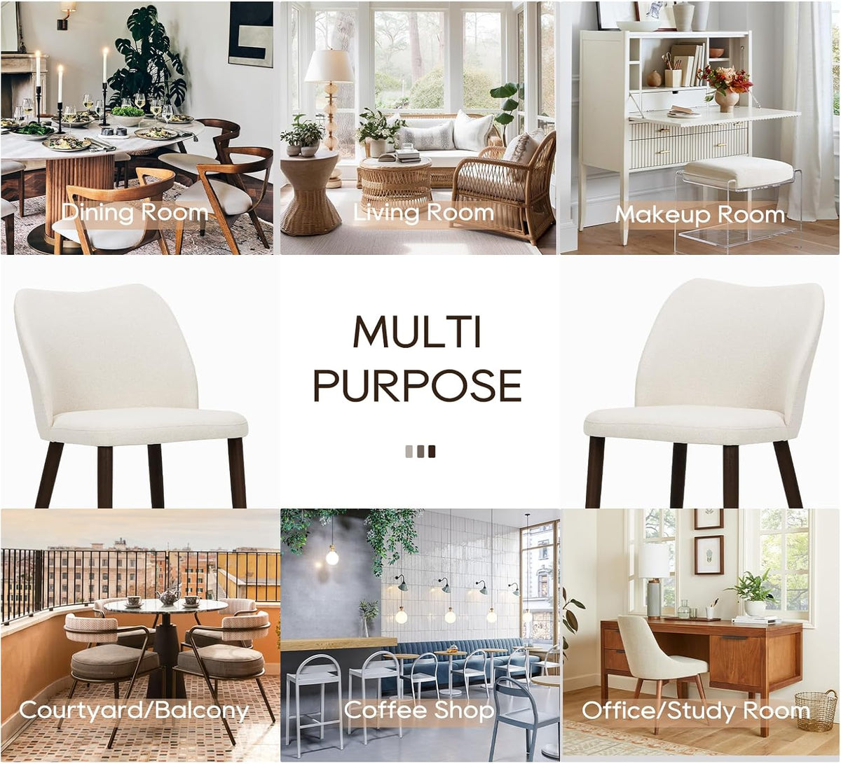 COLAMY Upholstered Dining Chairs Set of 4, Modern Kitchen & Dining Room Chairs with Curved Back, Fabric Padded Seat and Solid Wood Legs, Side Chairs for Restaurant, Cafe & Home, Beige