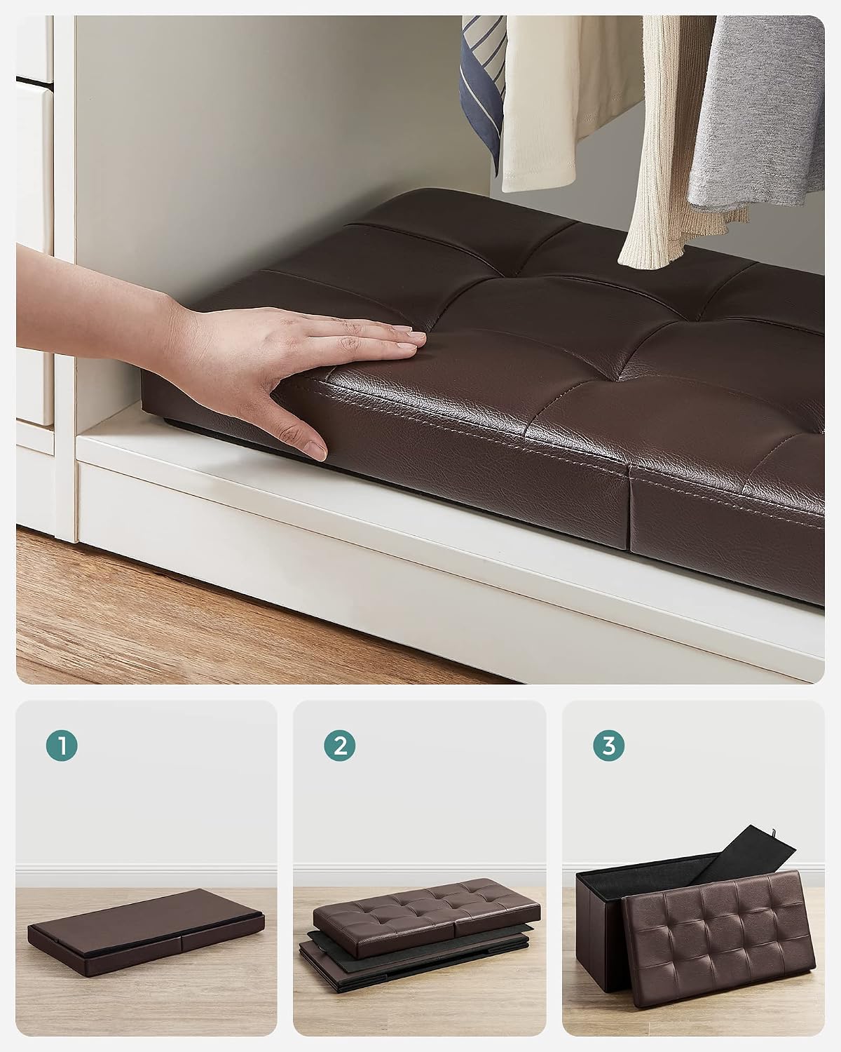 SONGMICS 30 Inches Folding Storage Ottoman Bench with Flipping Lid