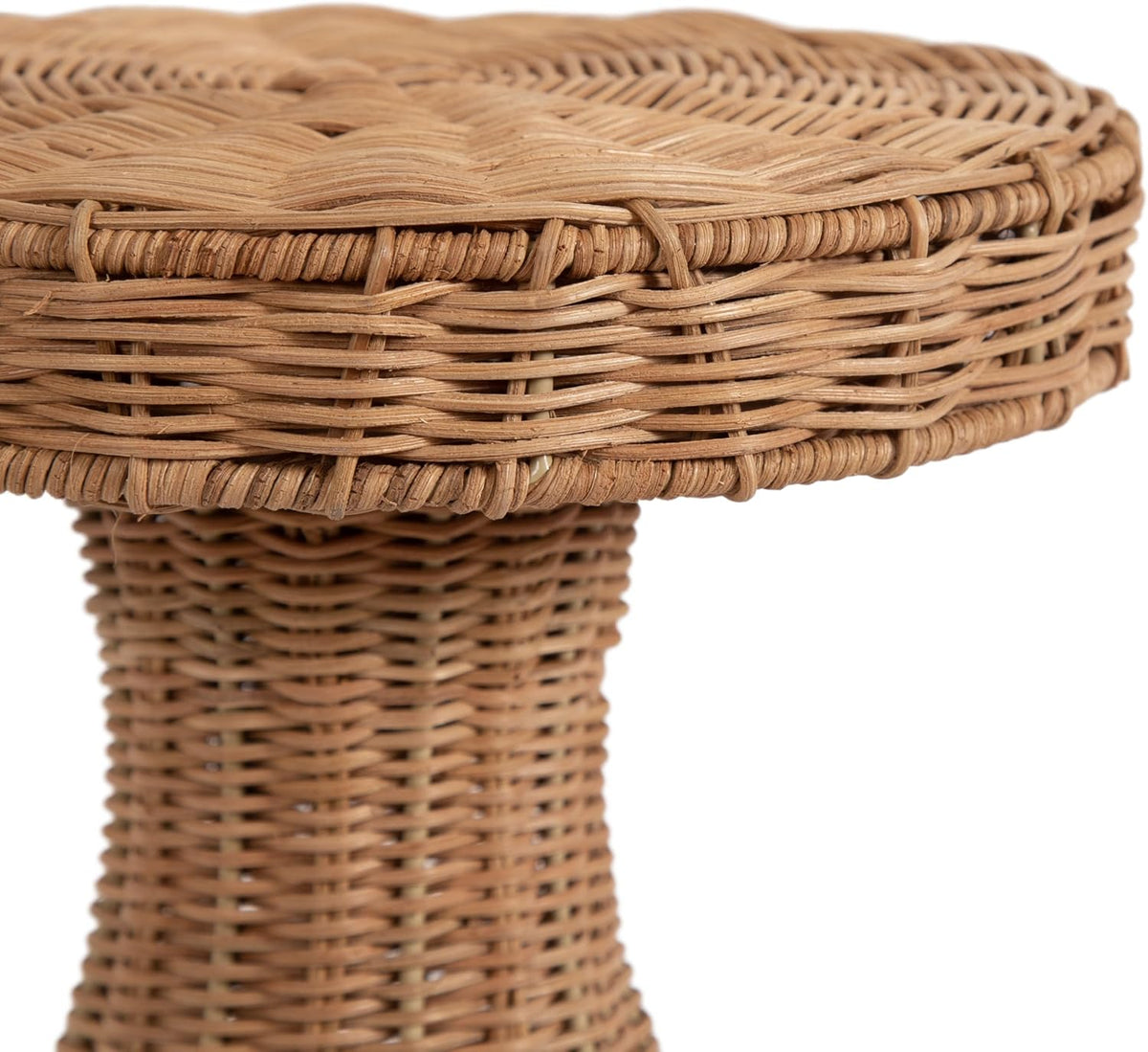 Kate and Laurel Sula Modern Woven Rattan Round Drink Table, 10 x 10 x 22, Natural Rattan, Boho Sculptural Circle Mini Table for Use as Indoor Plant Stand or Living Room Accent Table