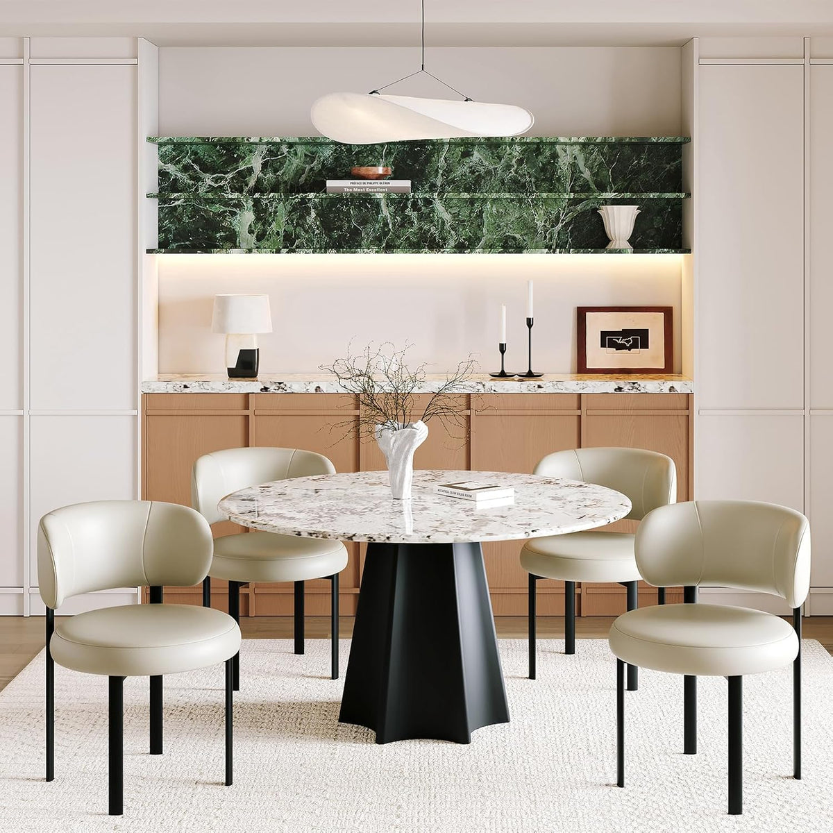 Beige Dining Chairs Set of 2 Leather Dining Chairs with Metal Legs, Spring Support and Curved Back, Round Kitchen Dining Room Chair Mid Century Modern Style for Cafe, Restrauent,Bar (Beige-2)