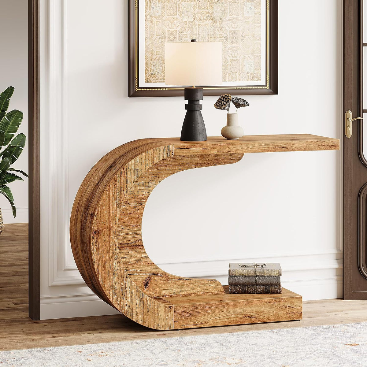 Tribesigns 43.3" Mid-Century Modern Console Table for Entryway, Wood C-Shaped Hallway Entry Accent Table for Living Room, Entrance, Foyer, Easy Assembly, Natural Brown