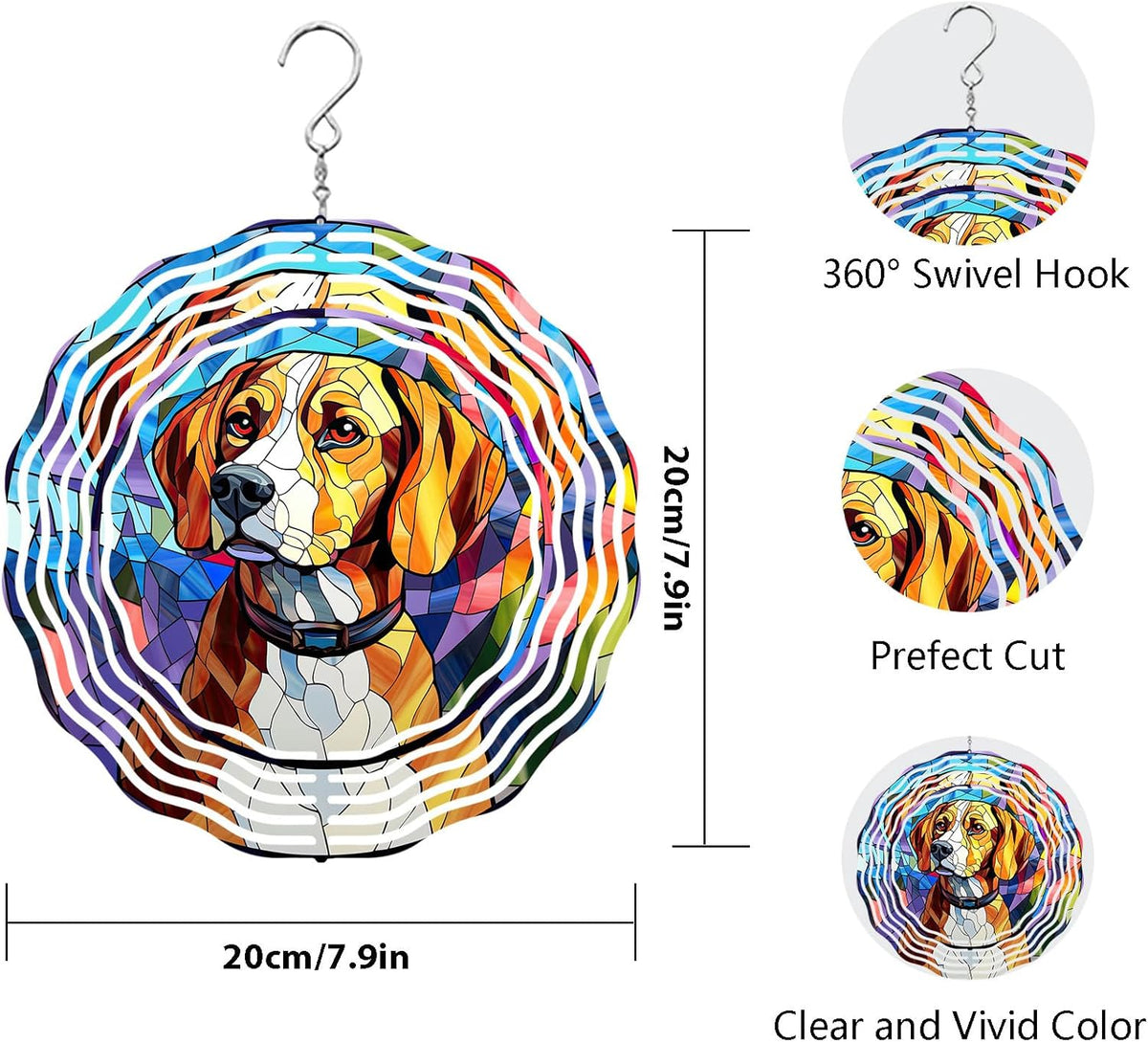 Beagle Dog Wind Spinners Outdoor Dog Memorial Gifts, 3D Metal Kinetic Hanging Garden Wind Spinner, Spinner Decor, Wind Sculptures for Outdoor & Indoor, Window, Yard Decor (Beagle 1)
