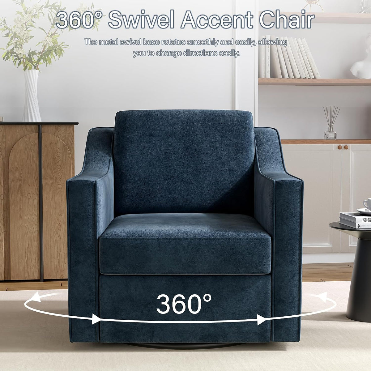 Swivel Accent Chairs Set of 2, 360° Swivel Armchairs with Deep Seat, Navy