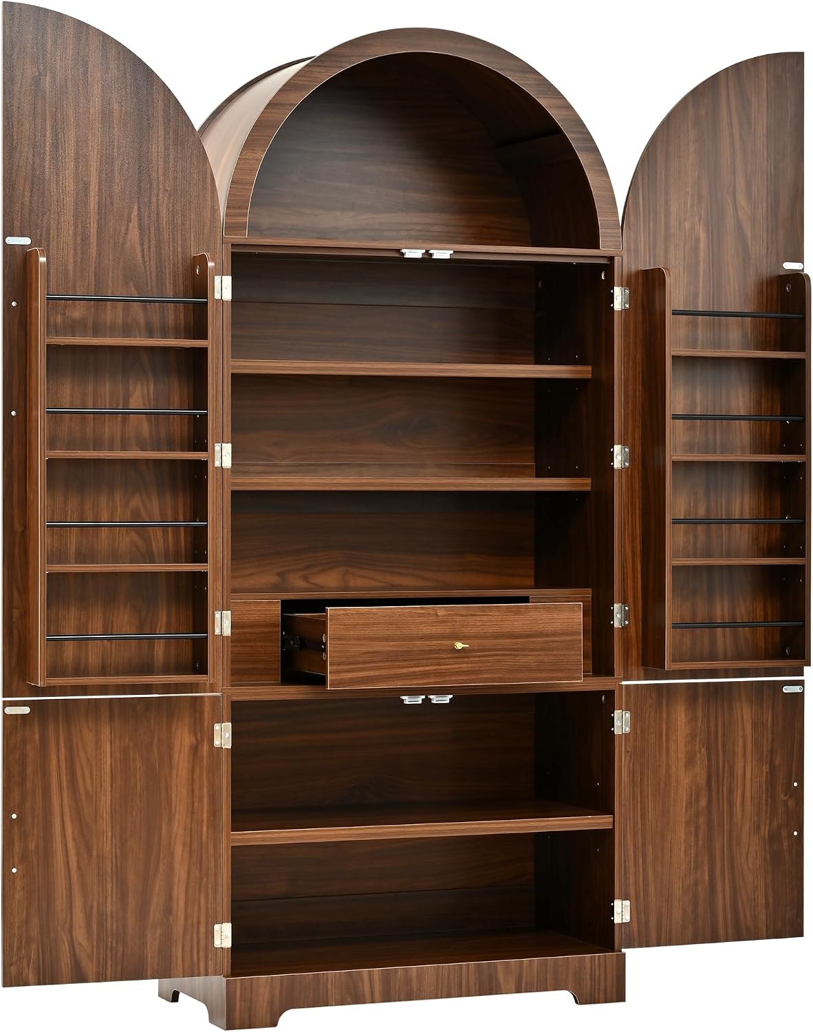 72" Tall Arched Kitchen Pantry Cabinet with Fluted Doors & 8 Shelves, Brown | Storage Cabinet with 3 Adjustable Shelves & Hidden Drawer, Versatile Cupboard for Kitchen, Dining Room