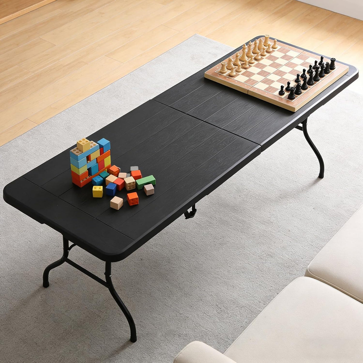 Portable Folding Table, Heavy Duty Plastic Event Picnic Table Indoor Outdoor Camping, 4FT with Handle Lock for Banquet, Black