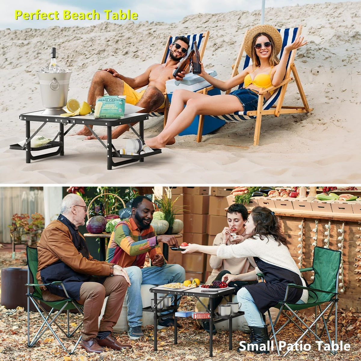 Titanker Small Camping Table Foldable 2ft, Folding Picnic Table with Side Racks & Net, Folding Camp Table Portable Beach Table, Car Camping Essentials, Sturdy Light Aluminum, Gift for Father Husband