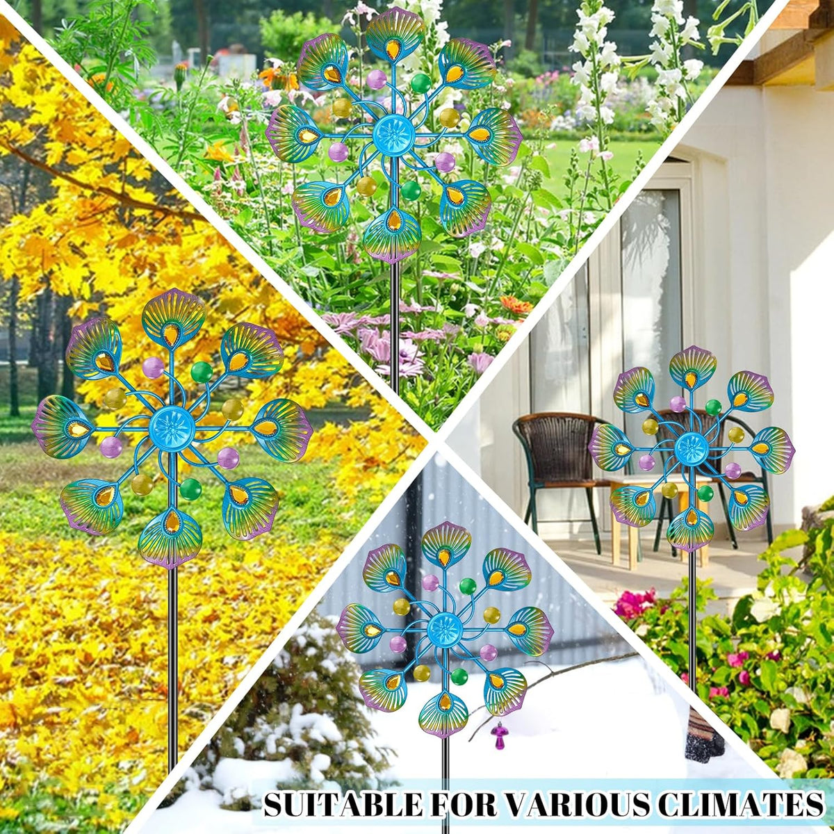 Metal Wind Spinner Outdoor, Kinetic Pinwheel Wind Sculpture with Stake, Small Garden Windmill for Patio Yard Lawn Art Decor (1pcs-Blue Green)