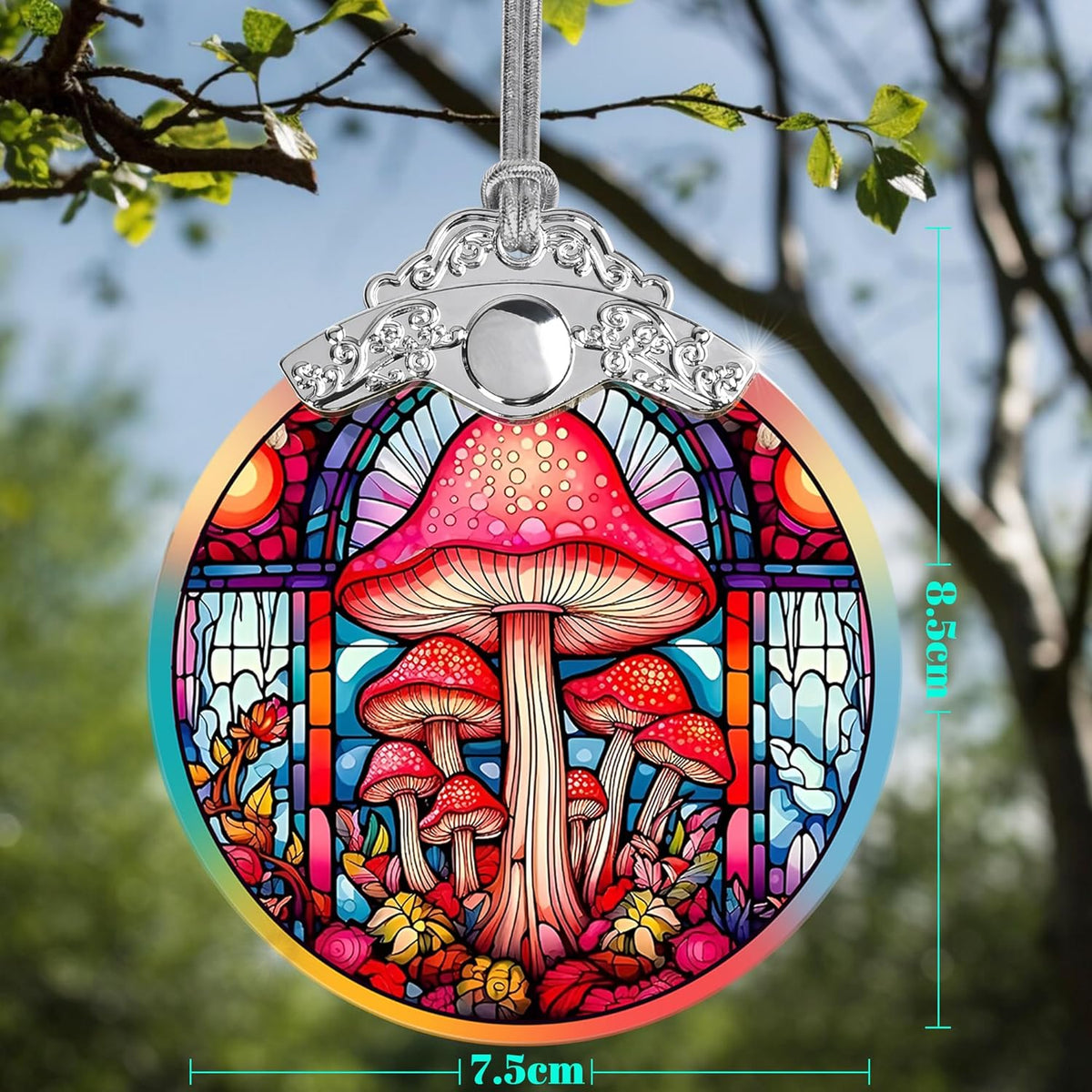 Stained Glass Christmas Ornament, Jocidea Mushroom Christmas Decorations, Christmas Tree Ornament, Mushroom Lovers Gifts, Holiday Decor and Xmas Gifts Ideas