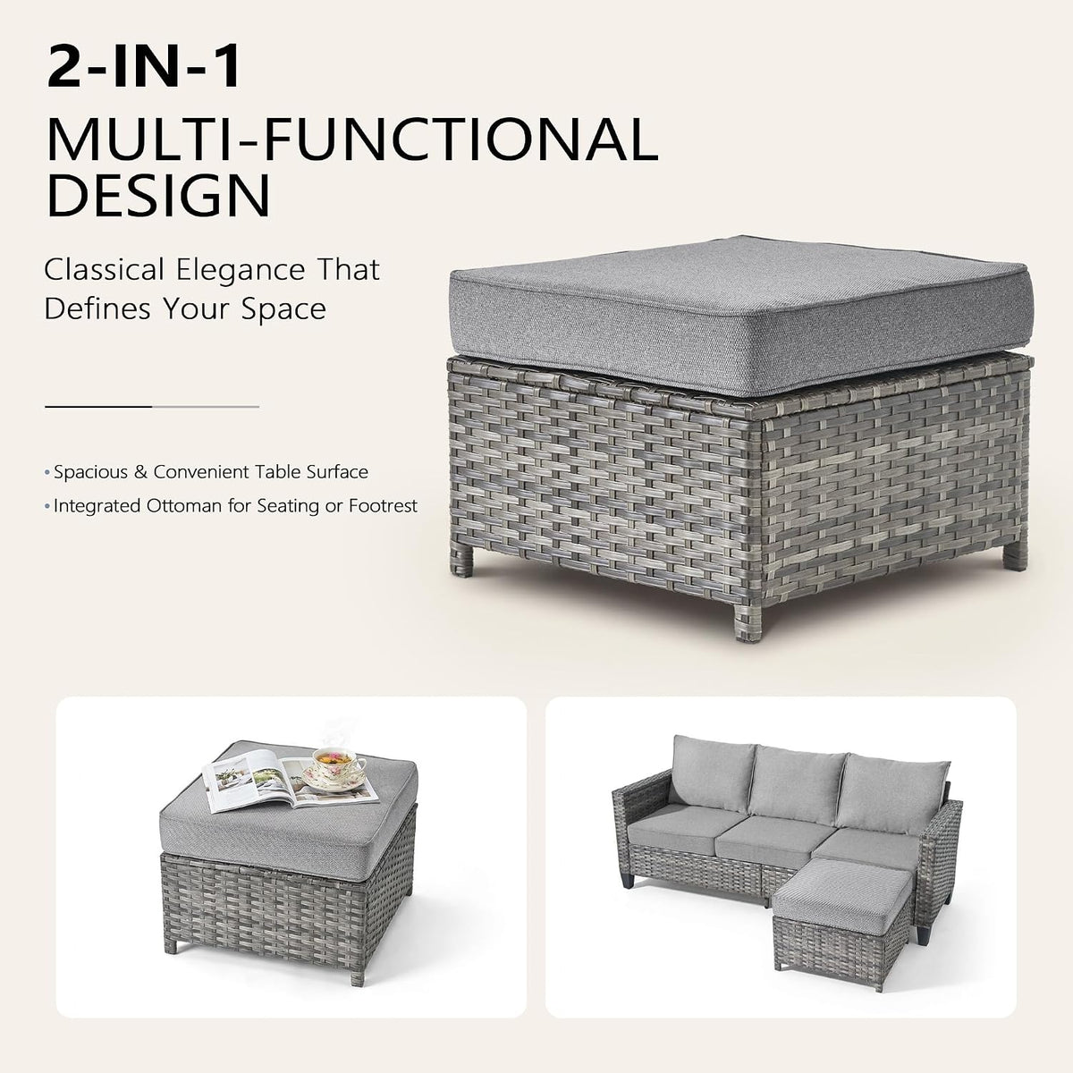CAODOC 6 Pieces PE Wicker Patio Furniture Set, Outdoor Sectional Sofa with Swivel Chairs, Modern Rattan Conversation Set for Yard, Garden, Lawn, Deck, and Backyard