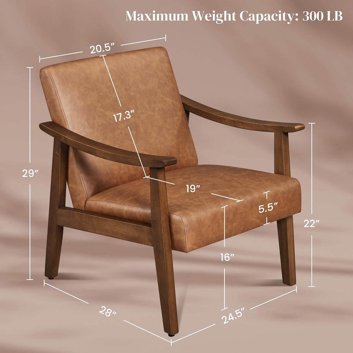 Yaheetech Accent Chair, Mid-Century Armchair with High Back Brown | Faux Leather Chair with Solid Wood Legs, Cozy Reading Leisure Chair for Living Room, Bedroom, Waiting Room