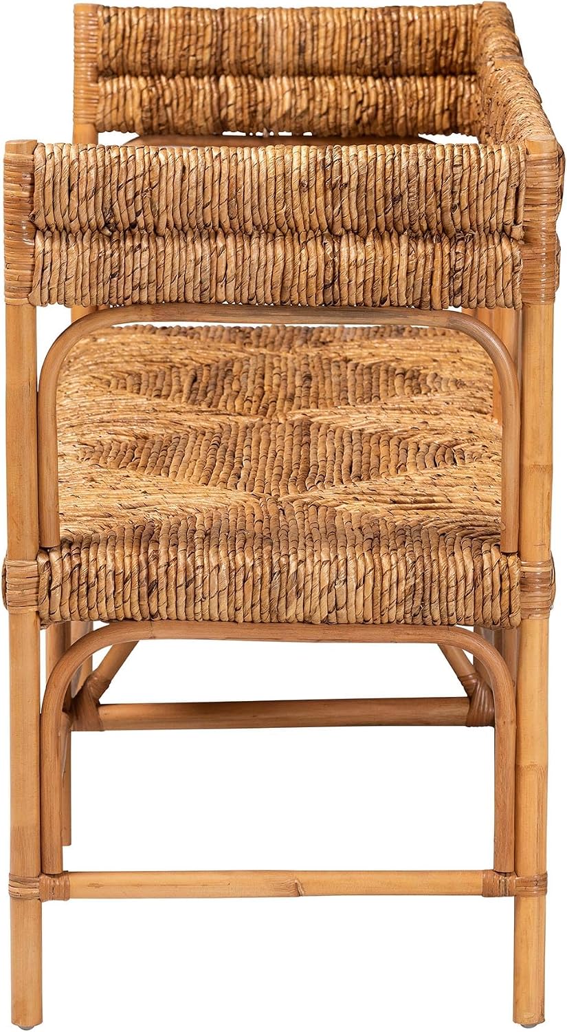 Bali & pari Adisa Natural Rattan Bench - Handcrafted Banquette with Woven Seagrass Seat and Open Back, Coastal Boho Accent Seating for Entryway, Dining or Living Room