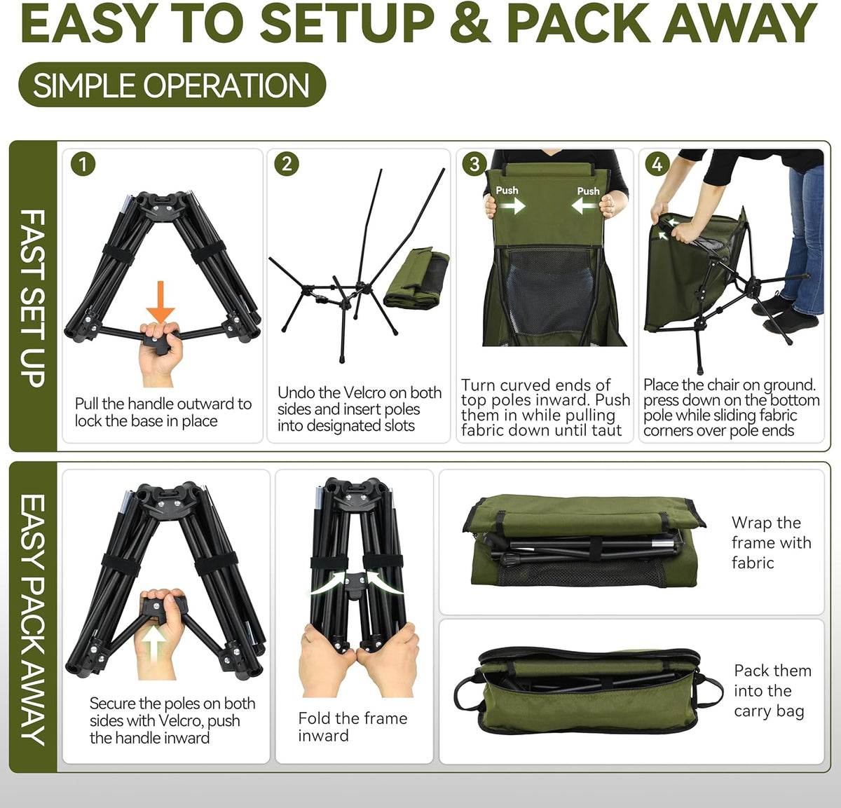 MARCHWAY Lightweight Folding High Back Camping Chair with Head Support, Stable Portable Compact for Outdoor Camp, Travel, Beach, Picnic, Festival, Hiking, Backpacking (Highback Green)
