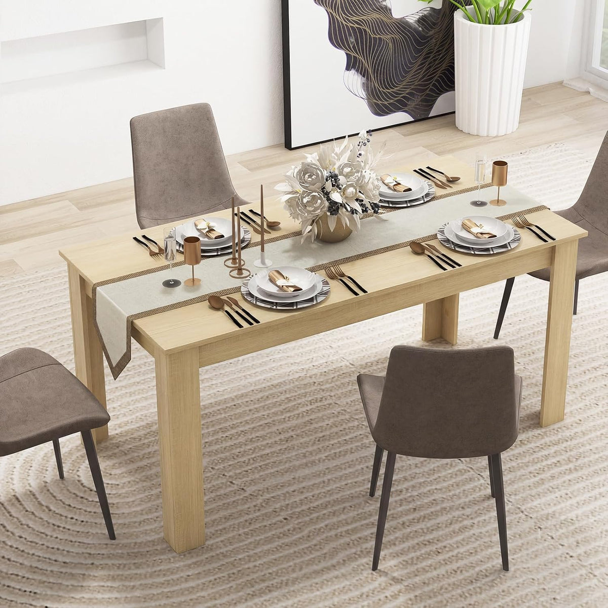 GOFLAME Dining Table for 4-6 People, 63” Modern Kitchen Table with L-Shaped Legs, 330 lbs Weight Capacity, Large Wooden Rectangular Dinner Table for Dining Room, Living Room (Natural)