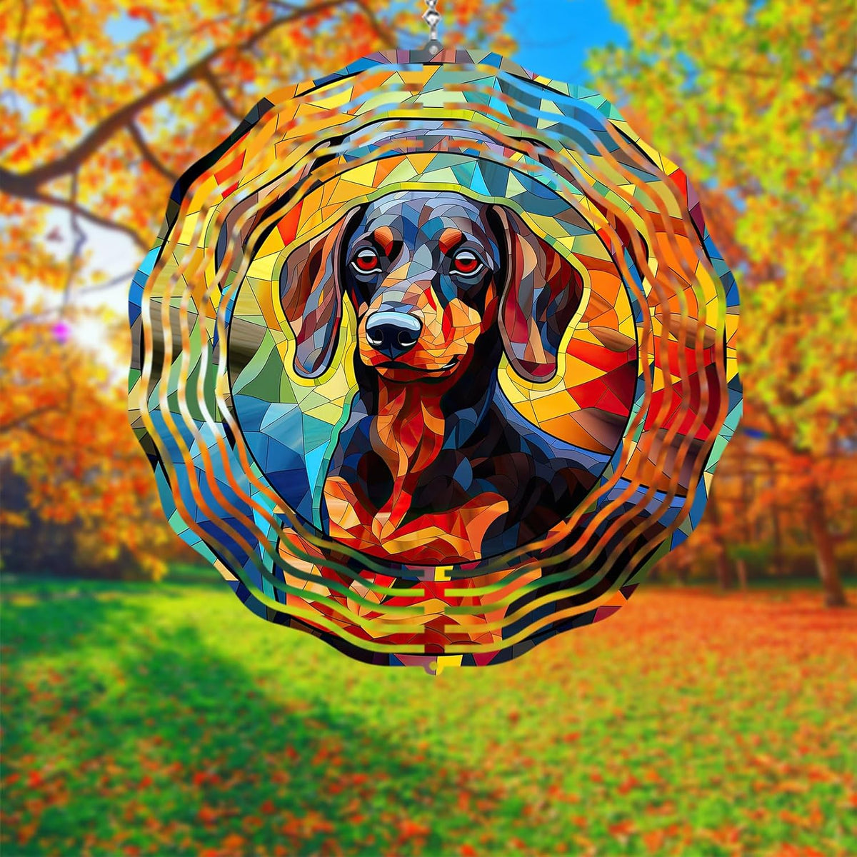 Dachshund Dog Wind Spinners Outdoor Dog Memorial Gifts, 3D Metal Kinetic Hanging Garden Wind Spinner, Spinner Decor, Wind Sculptures for Outdoor & Indoor, Window, Yard Decor (Dachshund 1)